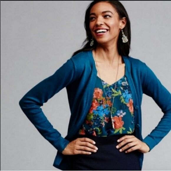 CABI 3368 cardigan teal ever sweater‎ with snap buttons S - Picture 10 of 13